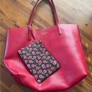 Kate Spade Reversible Red Tote Bag with Detachable Rose Wristlet